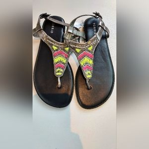 Torrid Pewter Multi Neon Beaded T Strap Sandals NWT Sz 9.5WW